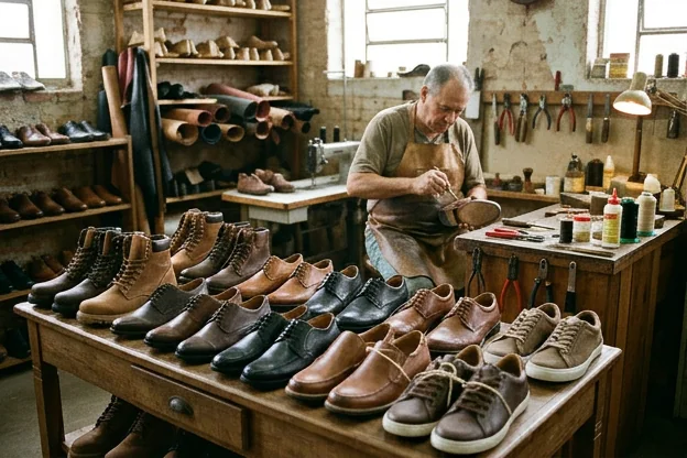 Vários modelos de sapatos expostos, evidenciando conforto e estilo.